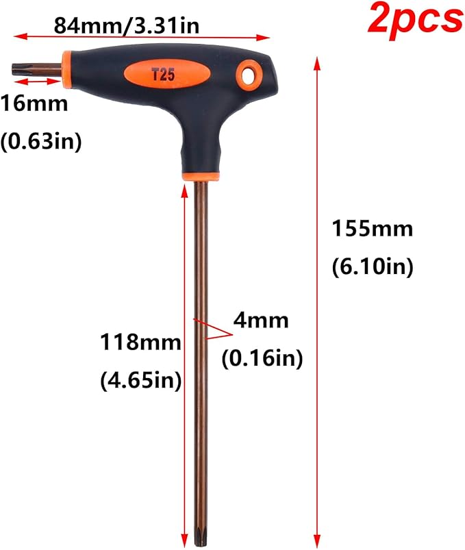 Antrader T25 Torx Screwdriver,Anti Tamper Proof Torx Key,S2 Steel T-Handle Dual End Wrench-2Pcs