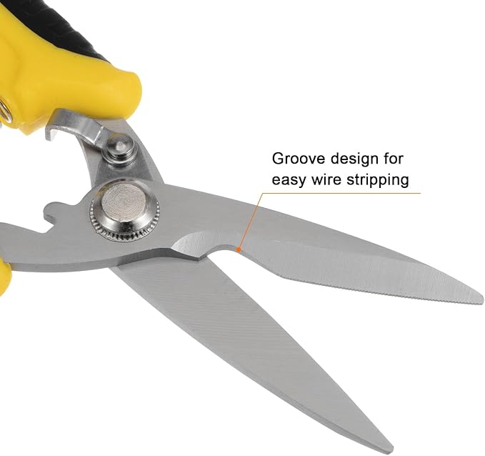 HARFINGTON Industrial Scissors 8 Inch Stainless Steel Shears Blades with Black Yellow Handle for Cutting Thin Metal Copper Sheets