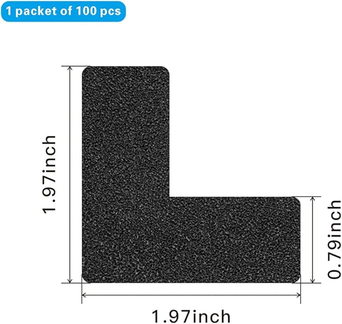 Beiyier 100 Pack 5s Location Marking Corner, 2x2x0.8 Inch L Shaped Graphical Floor Marker for Office Desk Table Top, Warehouse Floor (Black)