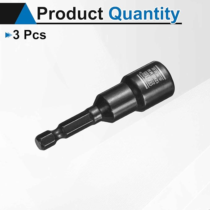 HARFINGTON 3pcs Nut Driver Drill Bit 12mm Metric Socket 1/4" Hex Shank 2.6" (65mm) Long Magnetic 6-Point Sockets Quick Change CR-V Steel Bolt Setters for Power Drill Drivers