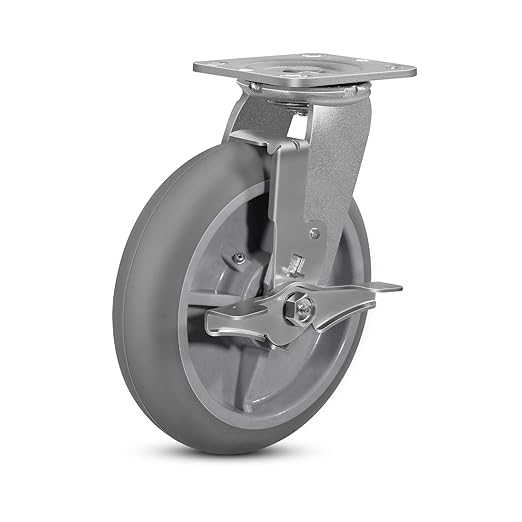8inch Caster Wheels, Thermoplastic Rubber Wheels(Crown Tread), 700 Lbs Per Casters No Noise, Plate Caster for Furniture Platform Trucks Workbench (1 Pack Brake)