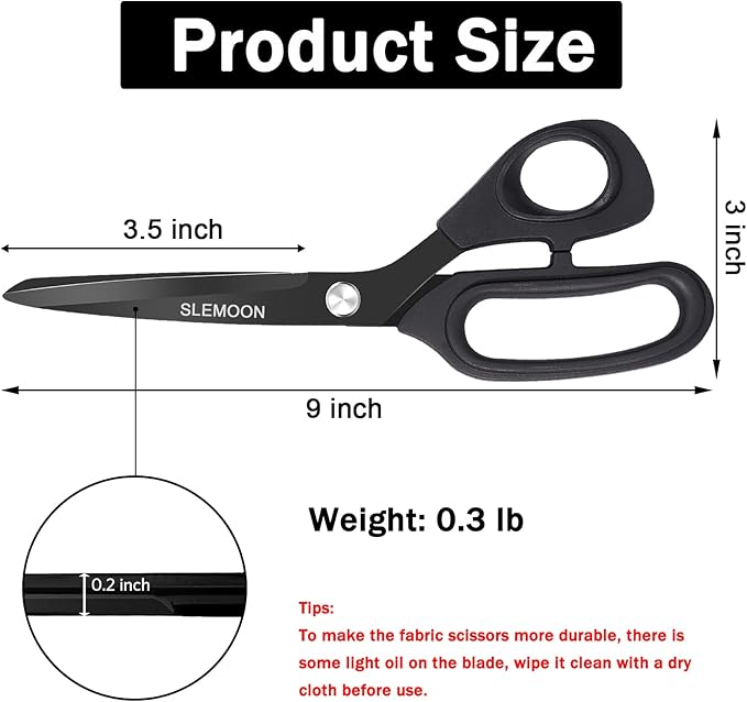 9 Inch Tailor Scissors All Purpose, Heavy Duty Premium Stainless Steel Scissors, Comfort Grip Handles for Fabric, Leather, Sewing & Crafting