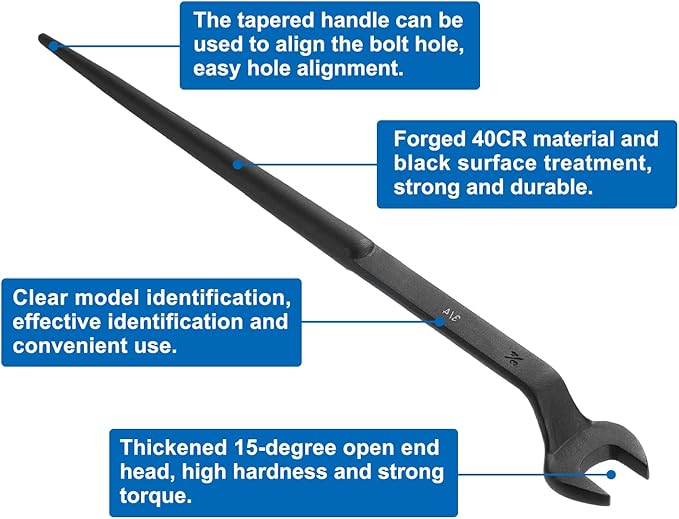HARFINGTON Single Open End Spanner Wrench 3/4-inch 15 Degree Angle Single Open End SAE Construction Spanner Wrenches with 60째Offset Handle for Automotive Mechanical Maintenance