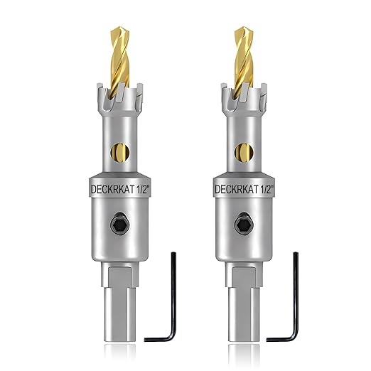 2-Pack 1/2" TCT Hole Saws for Hard Metal, Heavy Duty 13mm Tungsten Carbide Tipped Hole Cutters Set with Spring-Loaded Pilot Drill Bits for Stainless Steel, Metal, Iron, and Plastic.