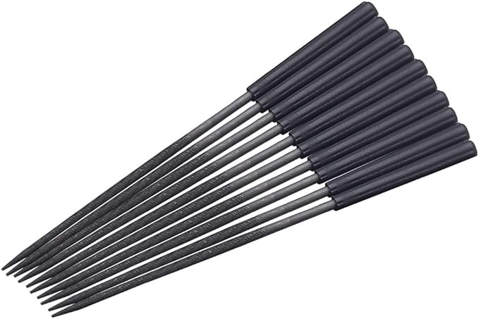 Utoolmart Carbon Steel Needle File, 10-Pieces Mini Steel Needle File Set, 3mm x 140mm Round Files Tools with Plastic Handle, for Metal Glass Stone with Fine Sanding