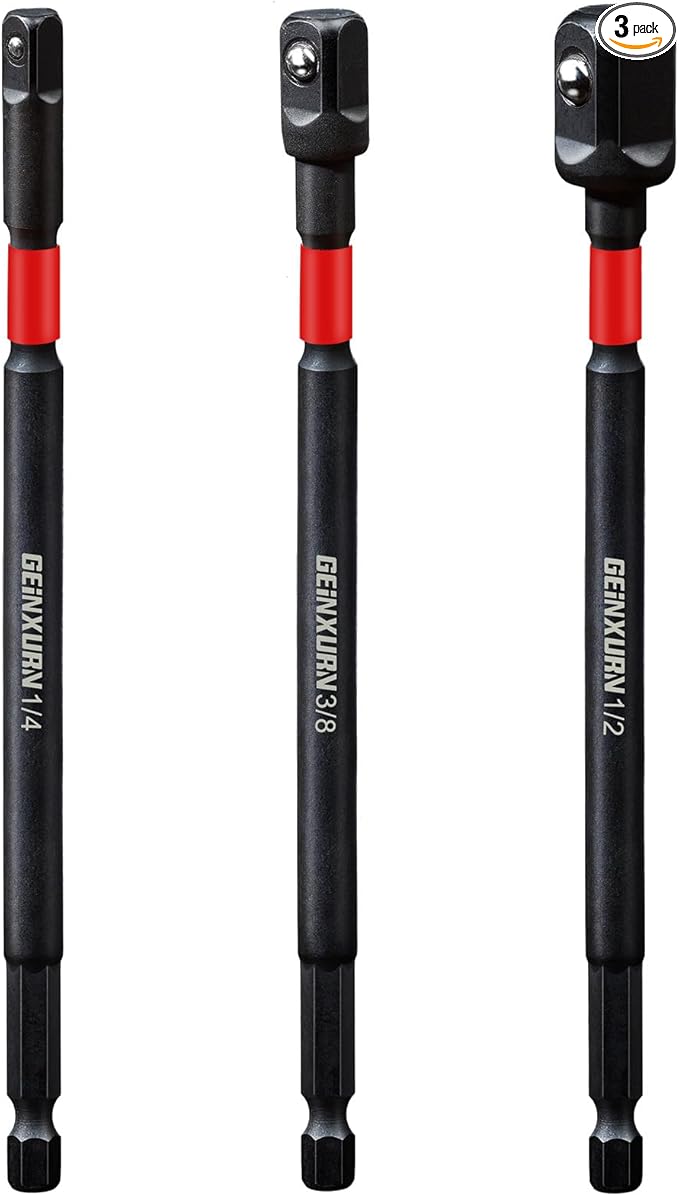 3Pcs Impact Socket Adapter Set,1/4" 3/8" and 1/2" Drive, 6Inches Extension Bit with Holder, Adapt Your Power Drill to High Torque Impact Wrench