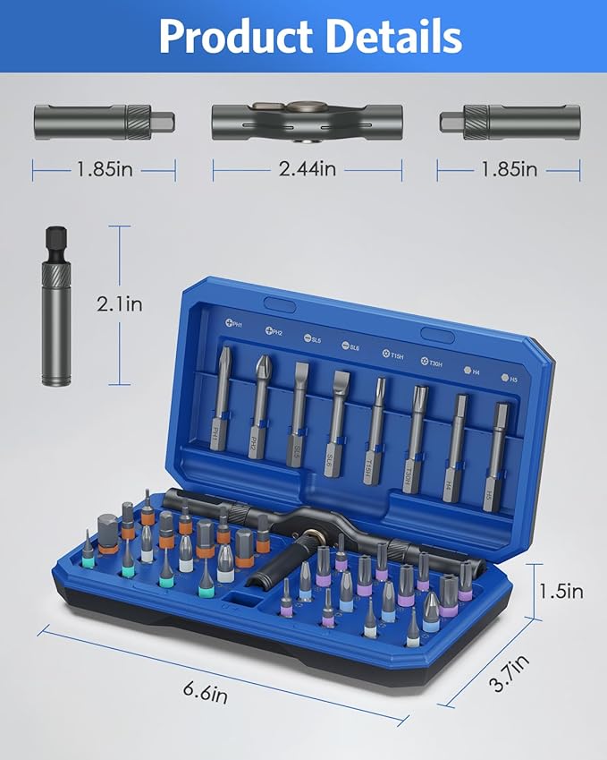 42 in 1 Magnetic Screwdriver Set, AMIR Ratchet Screwdriver Set for Christmas Gifts, DIY Repair Tool Kit with Magnetic Multi Bit, Rotatable T Handle for Furniture, Computer