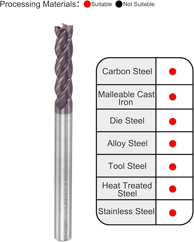 uxcell Square Nose End Mill, 6mm Tip Dia Solid Carbide AlTiN Coated CNC Router Bits 4 Flute Spiral Milling Cutter HRC55 with 6mm Shank 75mm (3-inch) Length