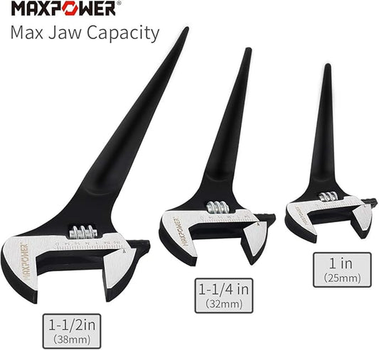 MAXPOWER 3-pieces Spud Wrench, 10-inch 12-inch 16-inch Adjustable Wrench Set with Kitbag