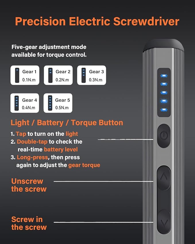 3.7v Mini Electric Screwdriver Set, Precision Screwdriver Set with 5 Torque Settings, LED Light, Magnetic Storage, Magnetizer, Repair Tool Kit for Electronics Phone Camera Laptop Watch
