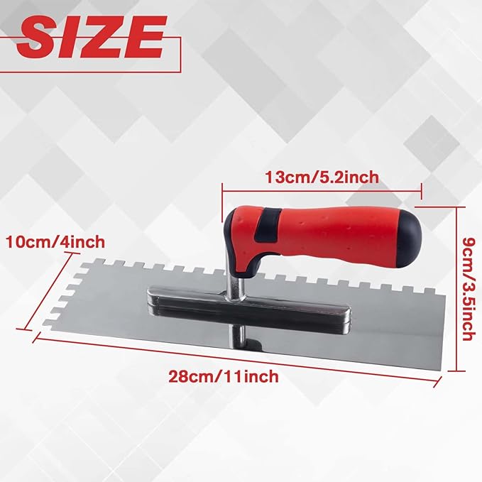 3 PCS Tile Tools Stainless Steel Square Notch Trowel Set (Notch Size: 5/32" & 5/16" & 1/2") Concrete Trowel Masonry Hand Tools Set for Cement, Concrete, Masonry Tile and Flooring Installation