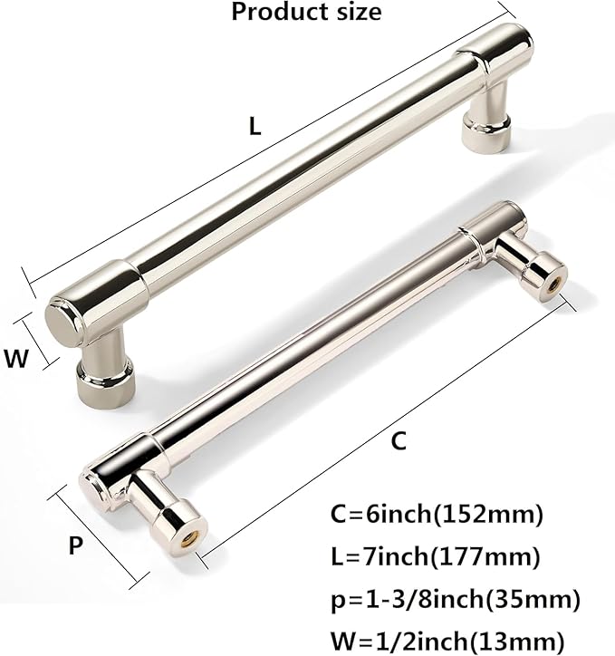 khtumeware Polished Nickel Cabinet Pulls - Center to Center 6" (152MM) - Pack of 20 - Kitchen Handles for Cabinets Cupboard Handles Drawer Pulls.