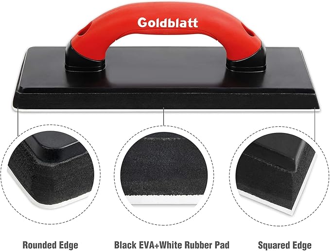 Goldblatt 4" x 12" Grout Float with 3 Pack Sponges for Grout Cleaning - Molded Rubber Grout Float, Floor & Tile Grout Tools with Soft-Grip Handle for Masonry, Drywall, Concrete, Stucco