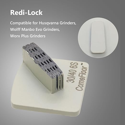 Concrete Floor Grinding Disc, Redi-Lock Metal Diamond Grinding Shoes Compatible with Husqvarna Grinders, 30/40 Grit 6S Soft Bond, 3PCS