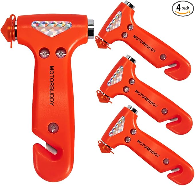 4-Pack Car Safety Hammer, Auto Emergency Escape Hammer with Window Breaker and Seat Belt Cutter, Striking Red Emergency Escape Tool for Car Accidents