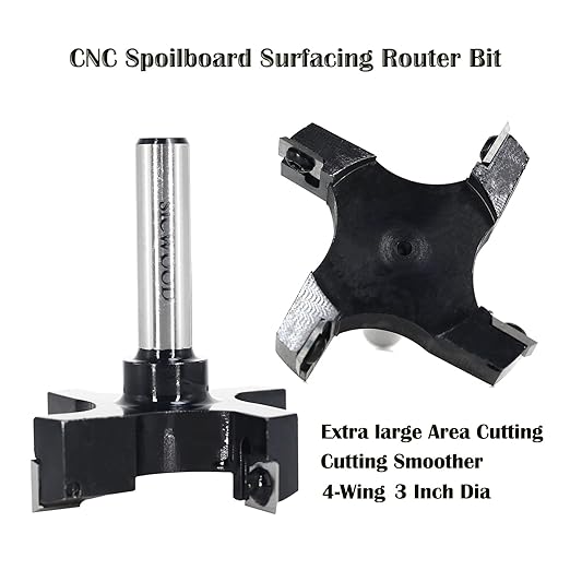 Slab Flattening Router Bit 1/2 Shank, Exra Large 3" Cutting Dia 4-Wing, Insert Carbide CNC Spoilboard Surfacing Router Bit, Wood Planer Planing Bit for Flycutter/Slab Leveler/Rabbeting by SICWOOD