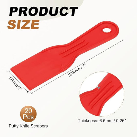 HARFINGTON 20pcs Putty Knife Scraper 2" Width Flexible Plastic Putty Knife Paint Scraper Tool for Taping Drywall Spreading Painting Wall Scratching Red