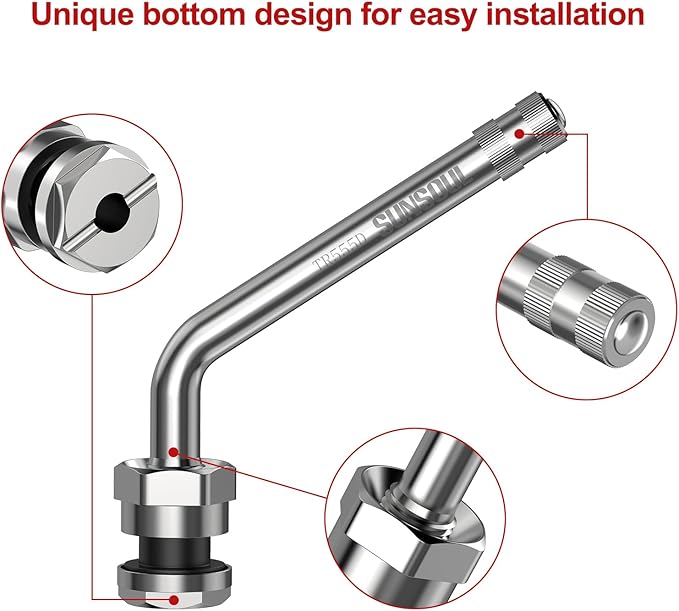 SUNSOUL TR555D 10pcs 60 Degree Bend Truck Tire Valve Stems, Compatible with 22.5in 24.5in Aluminum Wheels with 9.7mm Valve Holes