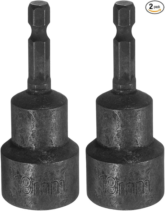uxcell 2Pcs 1/4" Hex Shank 19mm Magnetic Hex Socket 65mm Length, CR-V Steel Quick-Release Power Nut Driver Set with Socket Wrench Screw for Impact Drill Nut Setters Black
