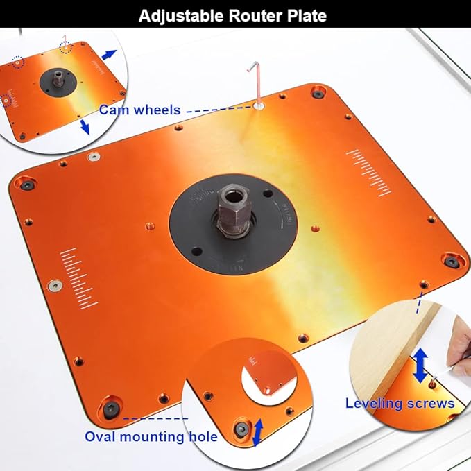 O'SKOOL Motorized Router Lift Systems for 3-1/2" Diameter Motors, 9-1/4'' x 11-3/4'' Plate 5-Piece Insert Ring Kit, RTS07
