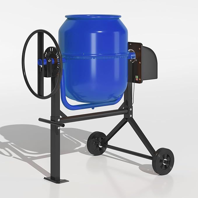 5.0 Cu.Ft. Concrete Mixer, Heavy Duty Portable Concrete Mixer with Wheel & Stand, Electric Cement Mixer Machine with 120L Drum, 120V Motor for Concrete, Mortar,Seeds, and Feed,Blue.