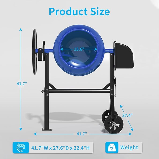 5.0 Cu.Ft. Concrete Mixer, Heavy Duty Portable Concrete Mixer with Wheel & Stand, Electric Cement Mixer Machine with 120L Drum, 120V Motor for Concrete, Mortar,Seeds, and Feed,Blue.