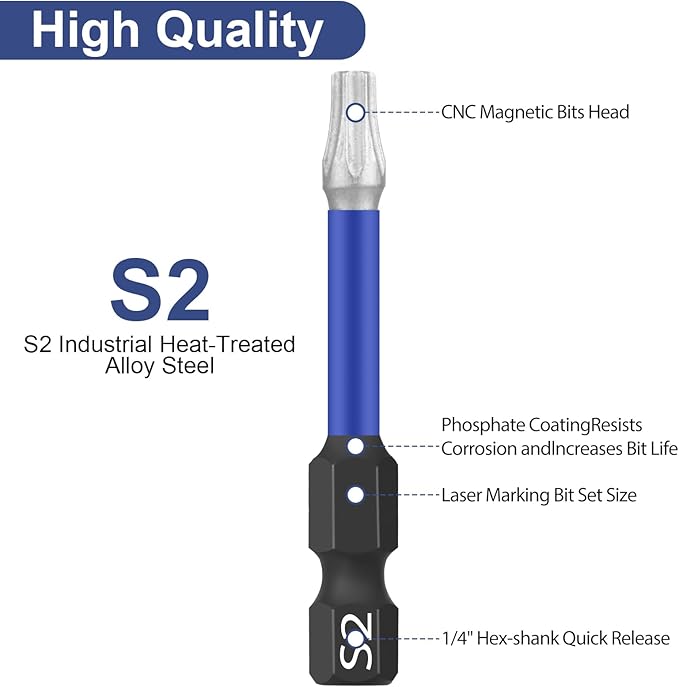 HPHOPE Professional Shockwave Screwdriver Bit Set 10-Piece ??50mm Torx, Pozi, Phillips, Hexagon Bits with Key Ring