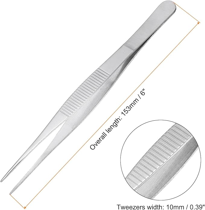 uxcell Stainless Steel Tweezers 6-Inch Straight Serrated Tip Stainless Steel Multipurpose Sewing Tweezer Silver 10 Pcs