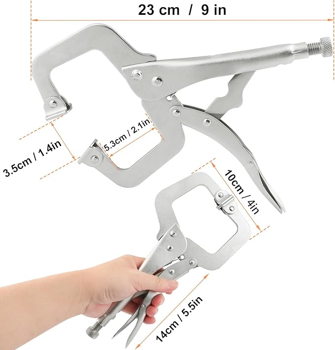 5 Pack 9 Inch C Clamp Locking Pliers,Locking C Clamp, Adjustable Nickel Plated C Pliers For Wood Working, Welding, Electrician Maintenance and more, by GENHAKON