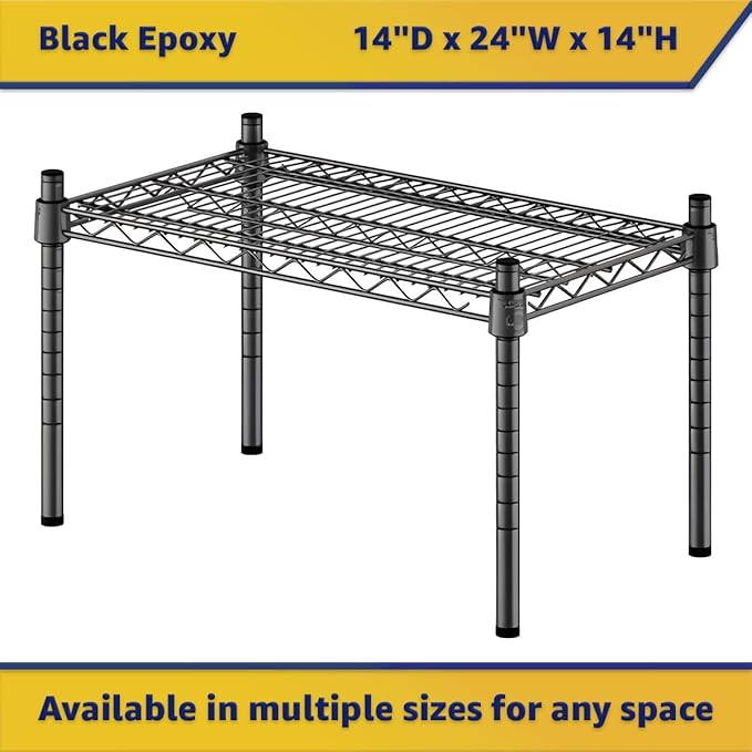 14" x 24" x 14" Black Epoxy Wire Storage Shelf, Dunnage Rack, Commercial 1 Tier Small Shelf