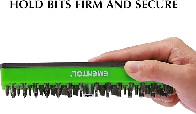 EMENTOL 1/4" Magnetic Bits Holder - Green, 43PCS Hole, Bit Organizer with Strong Magnetic, Magnetic Bits Organizer