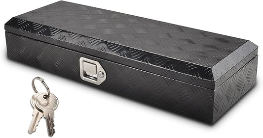 34.5 Inch Aluminum Truck Bed Tool Box 5 Bar Tread Waterproof Truck Tool Boxes Storage Organizer with Lock & Keys, Black(34.5"x12.75"x6.4")