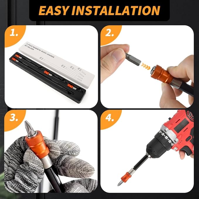 Drill Bit Extension 2-3/8", 4", 6", 12", 4-Piece Magnetic Drill Screwdriver Bit Holder Extender with Aluminum Sleeve, 1/4 Inch Hex Shank Quick Release Extension Adapter(SIZE:4pcs)