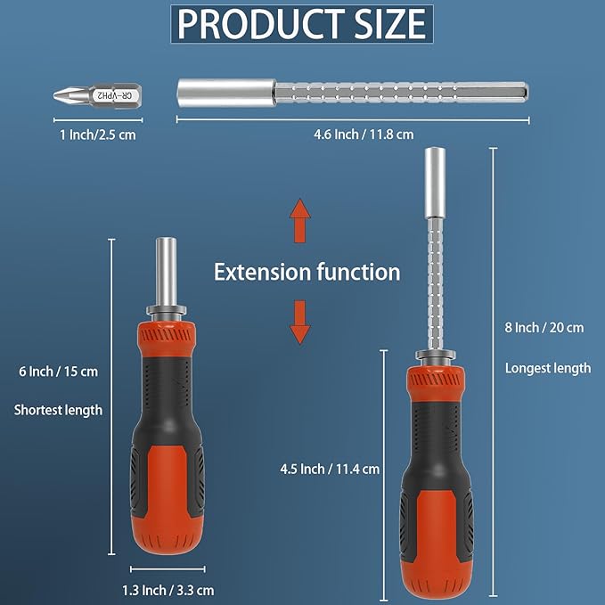 Multi-bit Screwdriver, 13-in-1 Screw Driver Adjustable Mini Screwdriver Set Multitool All in One with Torx Security, Phillips, Hex, Flat Head, Square and 1/4 Nut Driver (Red)