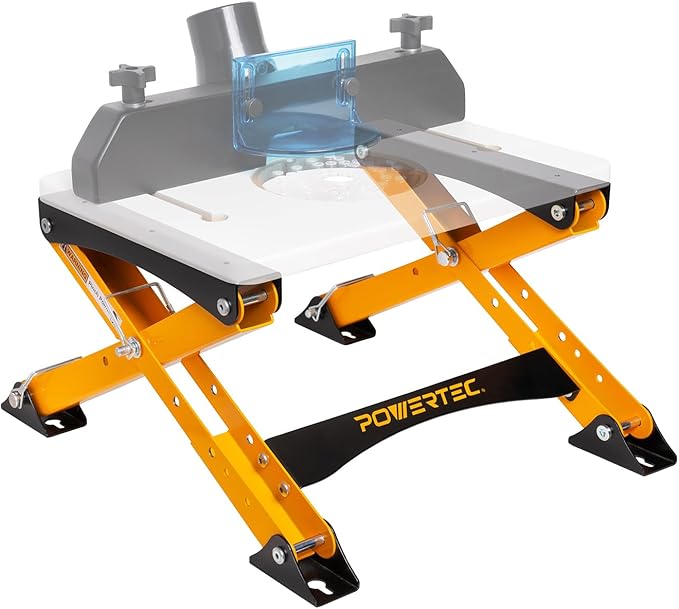 POWERTEC Folding Router Table Stand ??Adjustable Height Workstation Base for 11-1/2" x 15-1/2" Trim Router Tables, Wall-Mount Ready, Includes Mounting Guide & Hardware (UT1013)