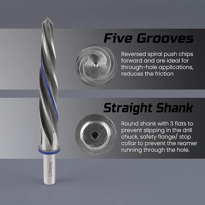 Lichamp 4 Piece Reamers Set for Metal, Taper Reamer Drill Bit for Steel for 3/8 1/2 5/8 3/4 inches Hole M2 HSS Chucking Bridge Steel Reamers