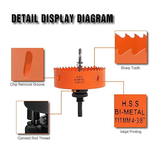 4-3/8 Hole Saw for Recessed Lights, 4.3 Inch Hole Cutter with Dust Bowl Catcher for Led Recessed Lighting 4 Inch and Wood Metal Drywall, Bi-Metal Construction