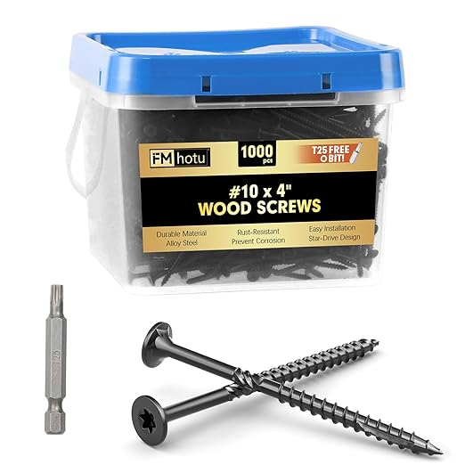 #10 x 4??Deck Screws, 1000Pcs Star Drive Wood Screws, Rust Resistant Timber Screws for Timber/Log/Landscaping Wood, T25 Star Bit Included, Black