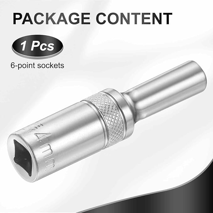 HARFINGTON 6 Points Deep Socket 1/4" Drive 4mm Deep Metric CR-V Steel Polished Nickel Plating Flip Sleeve 50mm / 2" Extra Long Socket Tool for Home Auto Nuts Bolts Repair