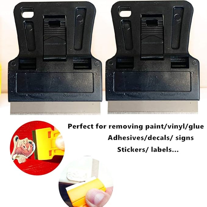 Mini Plastic Razor Blade Scraper High Visibility Window Scraper Paint Scraper with 5 Spare Metal Razor Scraper Blades Scraping Sticker Decal Residue Label,Black