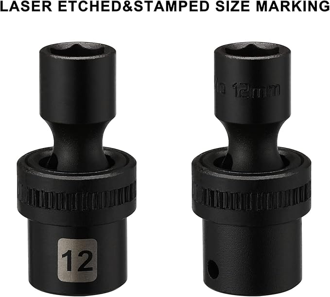 Mayouko 15PCS 3/8" Drive Shallow Universal Impact Socket Set, 6 Point, Metric, 8-22mm, 15-Piece Swivel Socket Set, Metric Flexible Wobble Sockets, CR-MO Steel