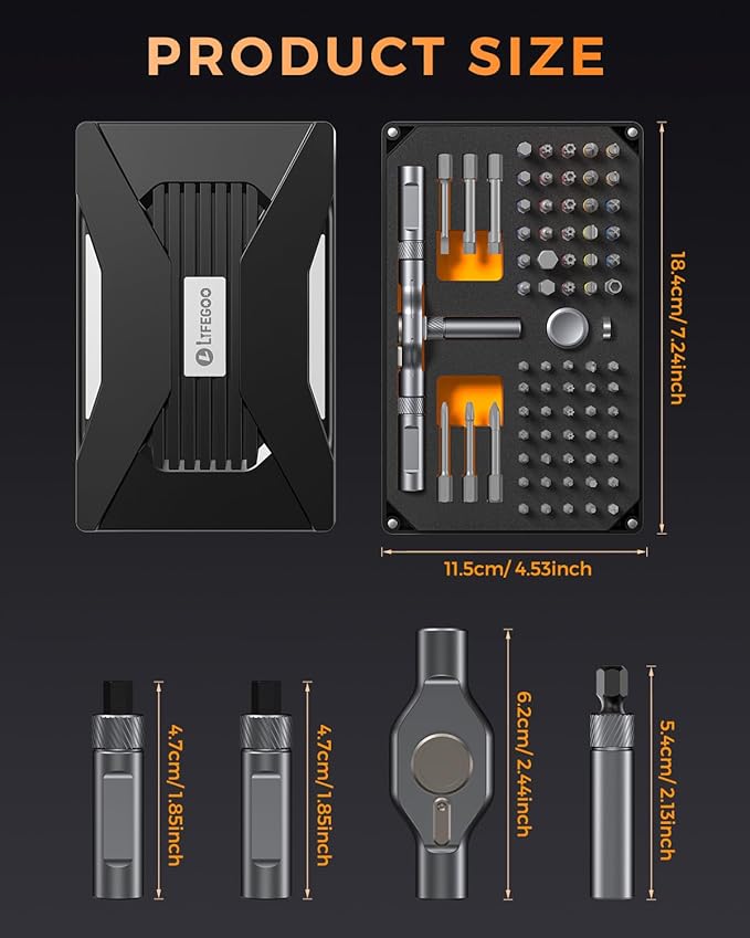 LIFEGOO Ratchet Screwdriver Set: 74 in 1 Magnetic Screwdriver Sets, S2 Steel Bits & Flexible Shaft Suitable for Electronics, Furniture Assembly & Bicycle Repair Tools