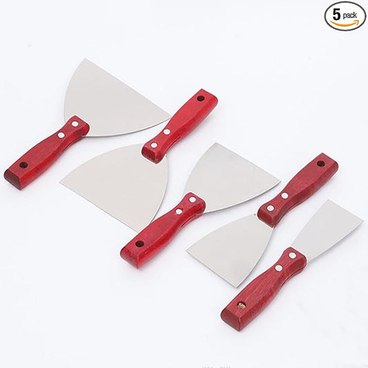 5Pcs Putty Knife Scrapers Stainless steel spatula Tool set竊똷ith a comfortable wooden handle竊똣or Scrapering,Drywall Repairs and Spreading竊똖aping Drywall Wall Painting (Mixed pack2",3",4",5",6")