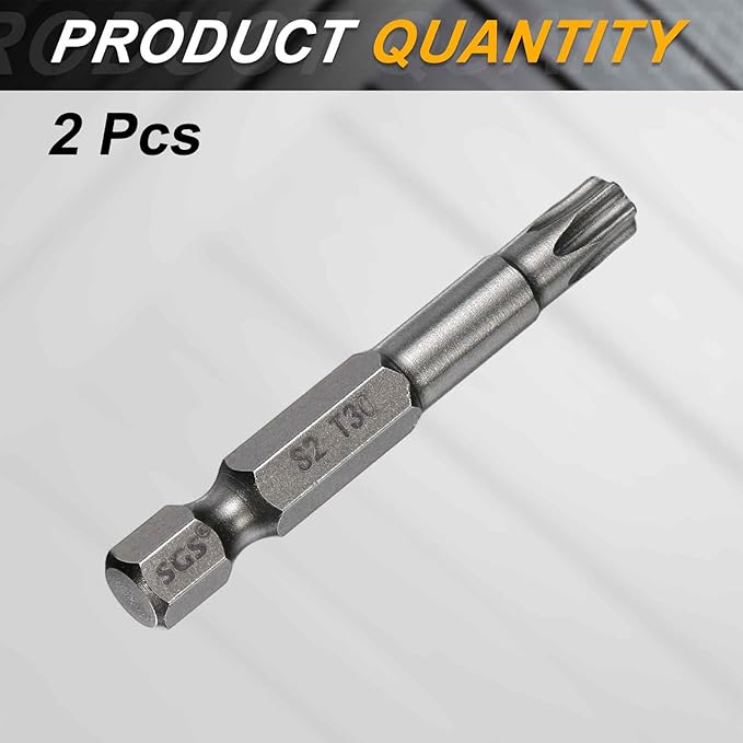 HARFINGTON 2pcs T30 Torx Head Screwdriver Bit 1/4" Hex Shank 2" (50mm) Long Magnetic No Hole Tip Tamper Proof 6 Point Star Screw Driver Drill Bits S2 Steel Industrial Power Screwdrivers