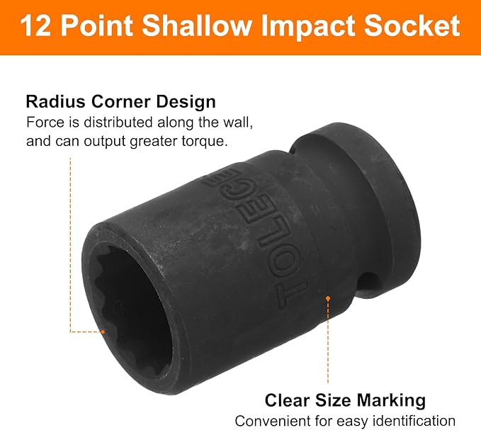 uxcell 1/2" Drive x 15mm Shallow Impact Socket 12-Point Metric CR-MO Steel Nut Impact Grade Socket for Auto Repair