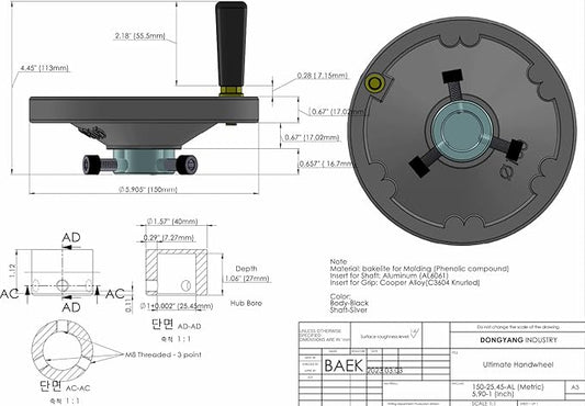 OD 6" Ultimate Handwheel for 1" Shaft or Smaller, Fit All Shafts 1" or Under ??Easy Install with Set Screw & M10 Revolving Handle, Table Saw Band Saw Milling Lathe Drill Press Tailstock Replacement