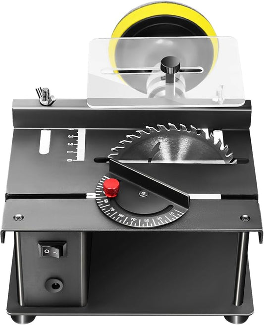 Mini Table Saw 200W - 0-90° Adjustable 1.3in Cutting Depth, 7-Speed 3000rpm w/Cold-Rolled Steel Base, for Wood/Metal/Plastic, Desktop DIY Craft Cutting Tool