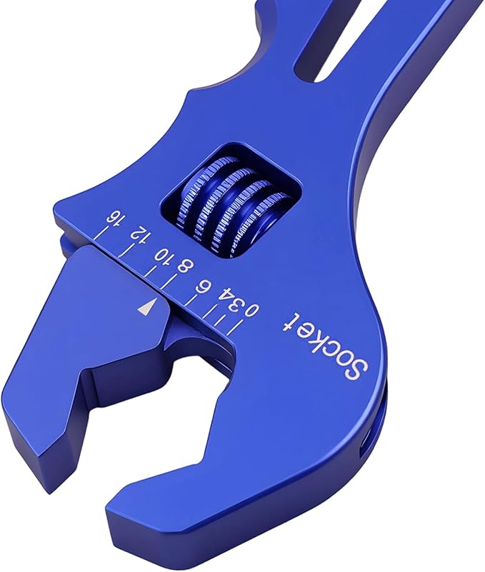 MINGABC Professional Adjustable AN Hose Wrench, Red Aluminum, 3AN-16AN Range, Anodized Finish (BLUE)