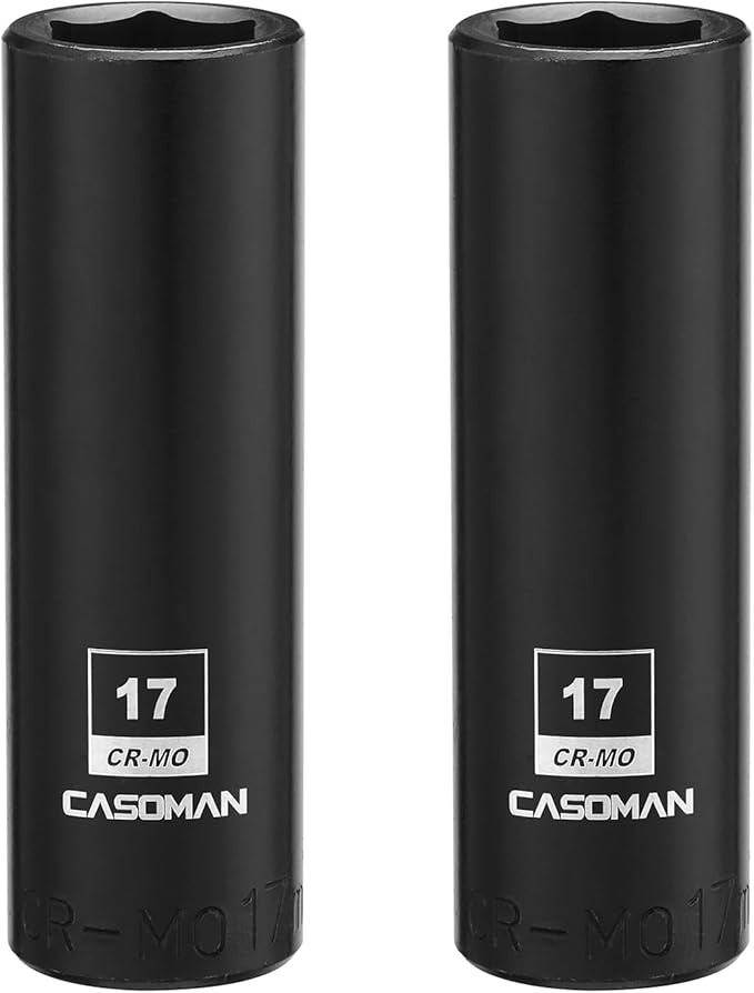 CASOMAN 1/2-Inch Drive x 17mm Deep Impact Socket, 2PCS Set, 6-Point, Metric, CR-MO