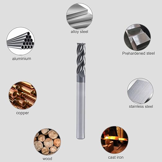 ISB 1/8'' Carbide Square End Mill - 4 Flute Micro Grain Carbide Mill Bits for Alloy Steels/Hardened Steels, 1 Piece